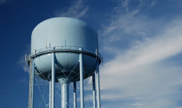 Blue water tower